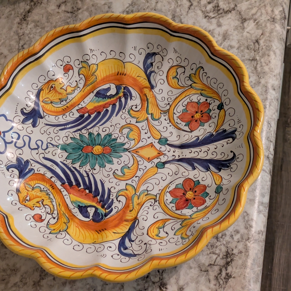 Hand-Painted Decorative Ceramic Bowl - Yellow, Blue, Orange